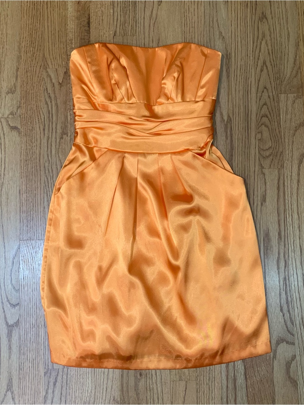 David’s Bridal Orange Satin Strapless Bridesmaid Cocktail Dress Size 8 - 83707FV